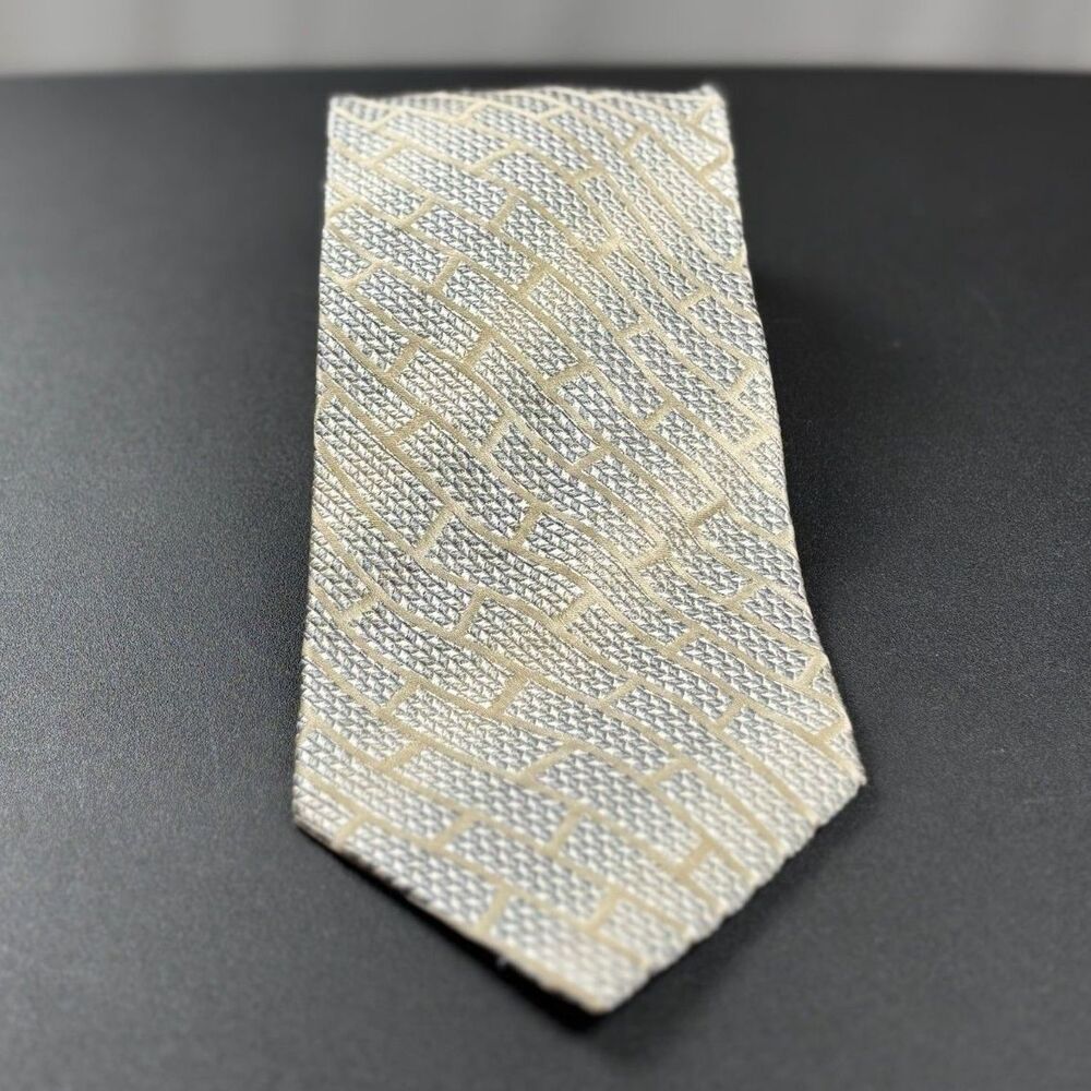 Emilio Ponti Roma Milano Silk Tie Silver Geometric Jacquard Handmade Necktie